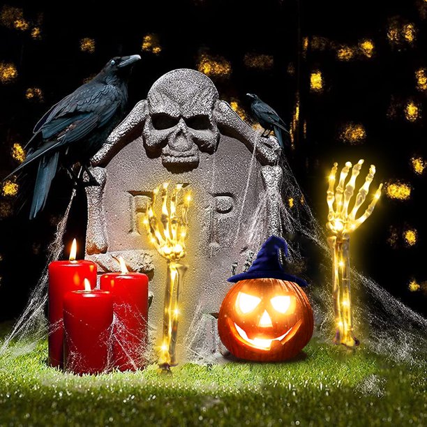 Décorations d'Halloween Lumières de Bras de Squelette Plantables