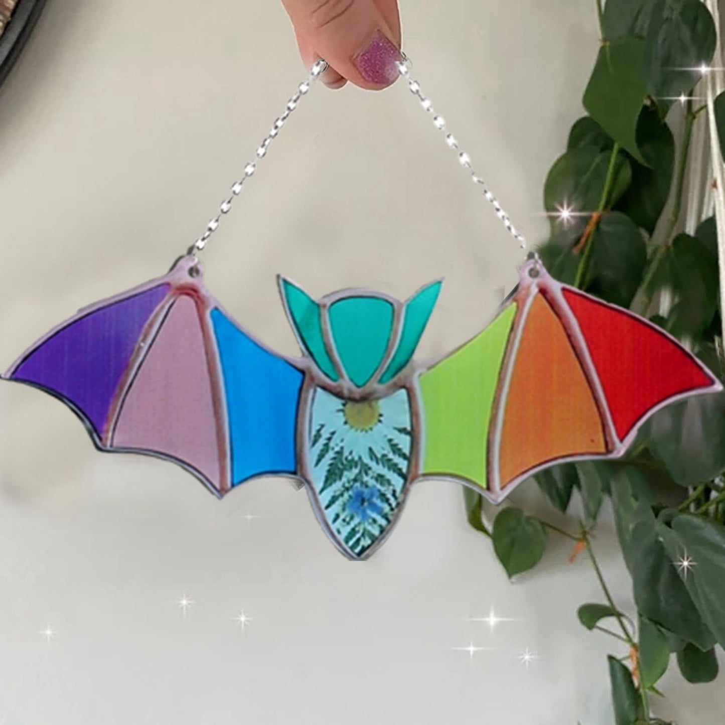 Attrape-lumière Chauve-souris en vitrail à suspendre pour fenêtre