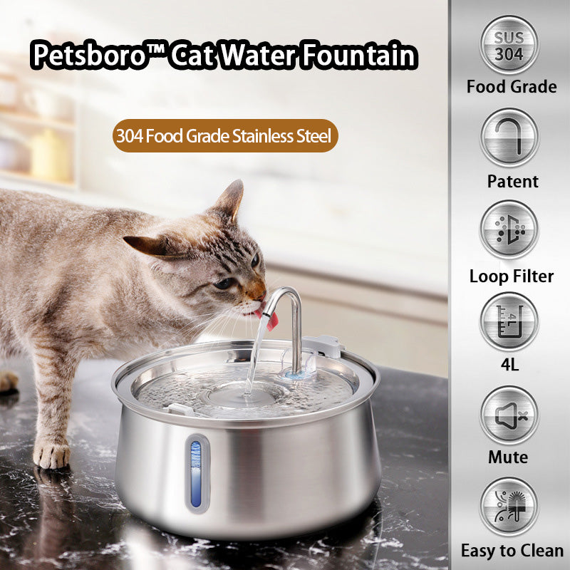 Fontaine à eau en acier inoxydable PetsBoro pour chat
