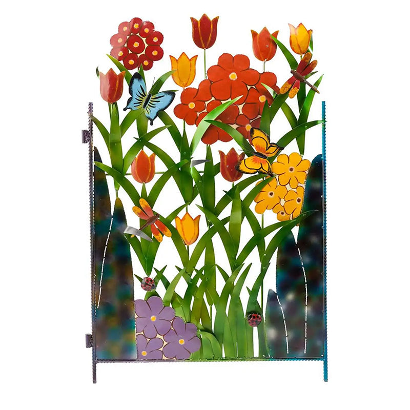 Paravent de jardin 3 panneaux en métal coloré Papillon et Fleurs