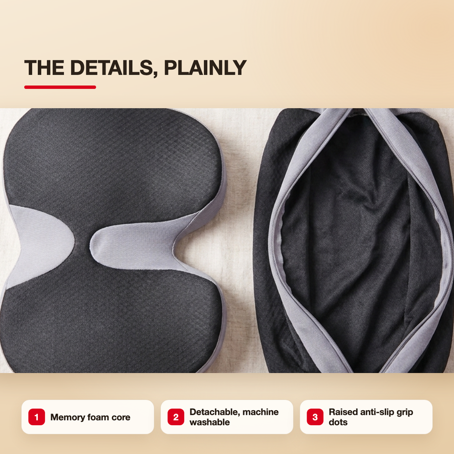 Memory foam core, detachable washable cover, anti-slip grip dots