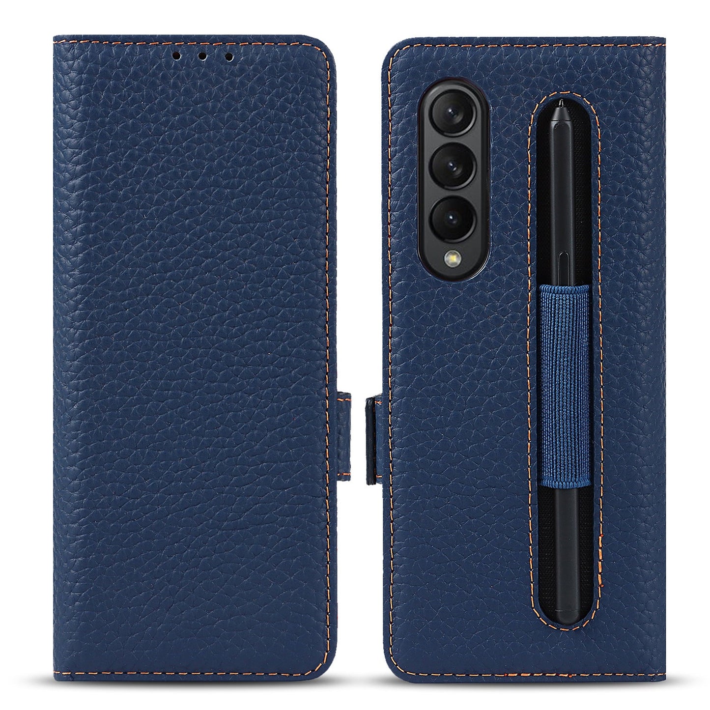 Coque de téléphone de haute qualité en litchi avec fente pour stylo anti-chute pour Samsung Galaxy Z Fold3 5G