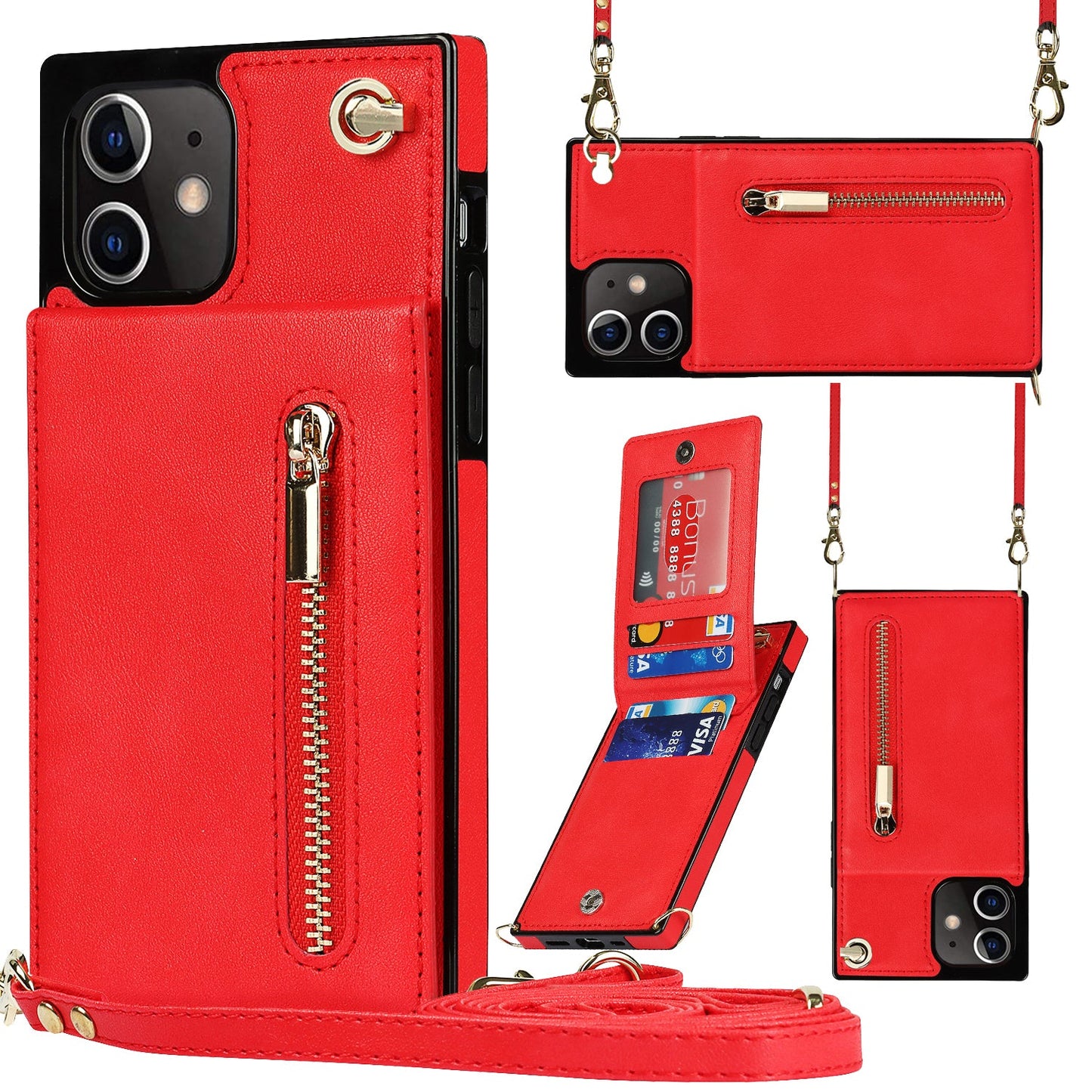 Nouvel étui de téléphone avec portefeuille zippé et bandoulière pour iPhone