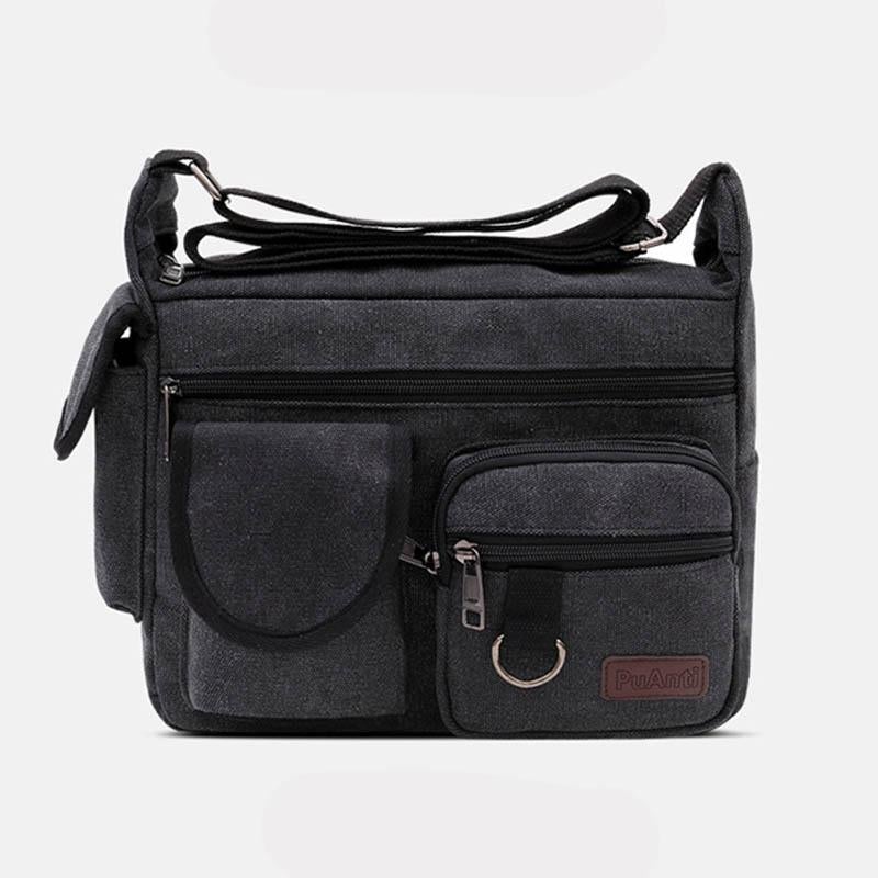 Sac bandoulière rétro universel multi-poches en toile de grande taille