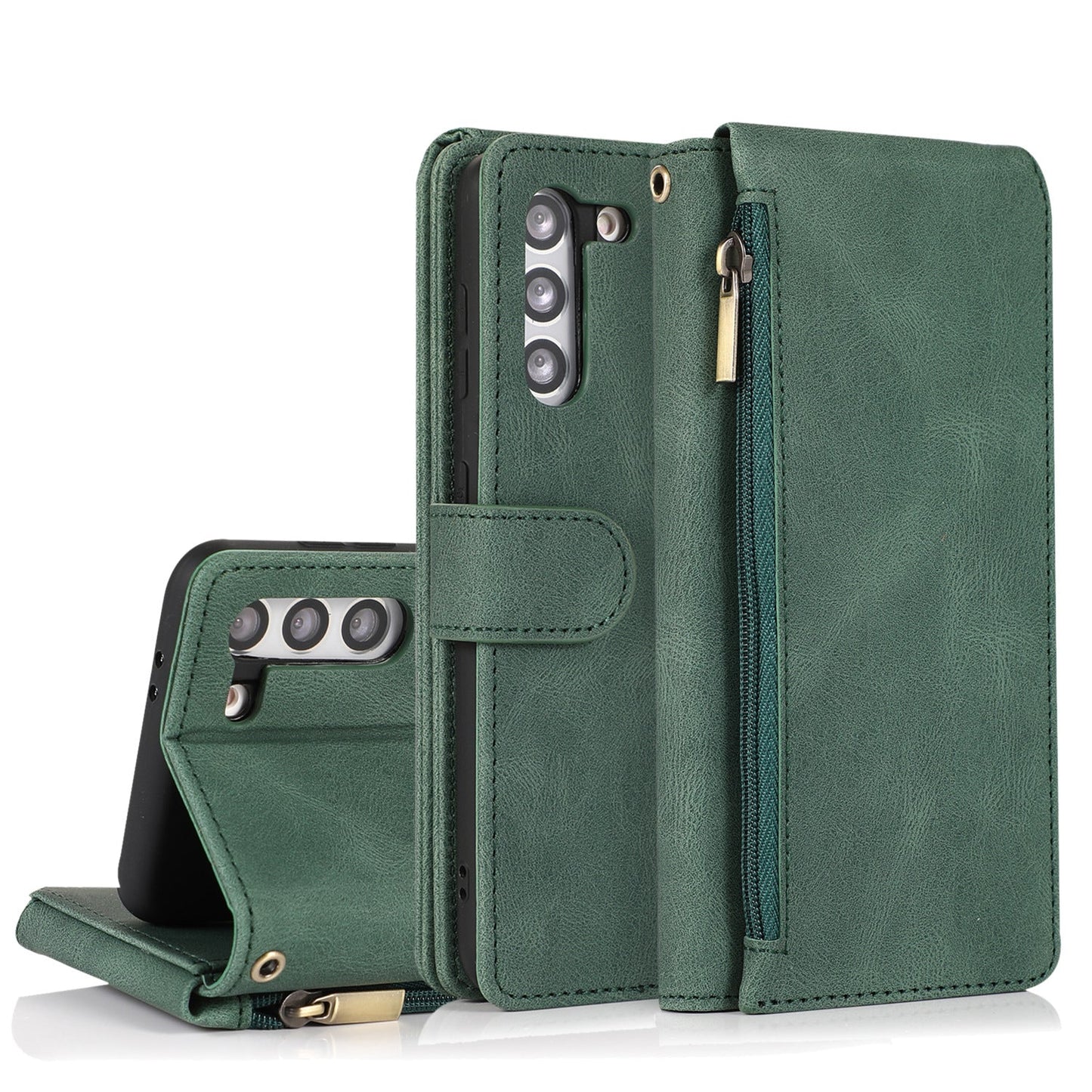 Luxury Skin Feel Multi-card Zipper Leather Case For Samsung Series