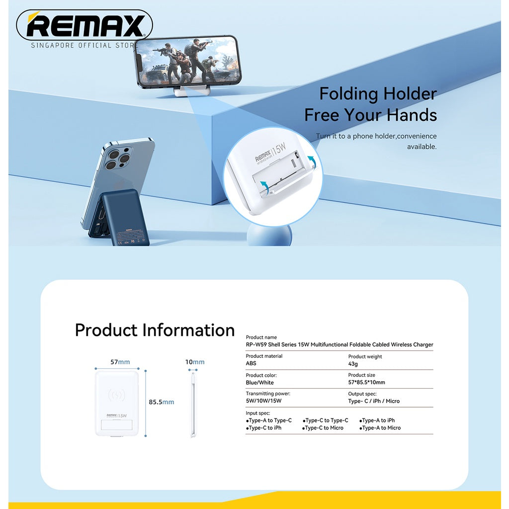 Chargeur multifonctionnel Remax Rp-w59 Shell Series 15w