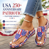 USA 250th Anniversary Patriotic Platform Sandals with Star & Stripe Print