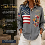 USA 250th Anniversary Embroidered Floral Long‑Sleeve Shirt for Women