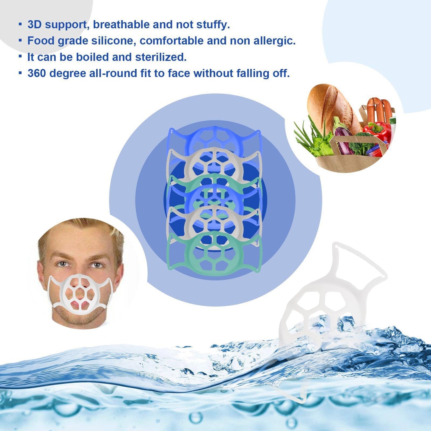 Support de masque facial 3D souple pour plus d'espace de respiration