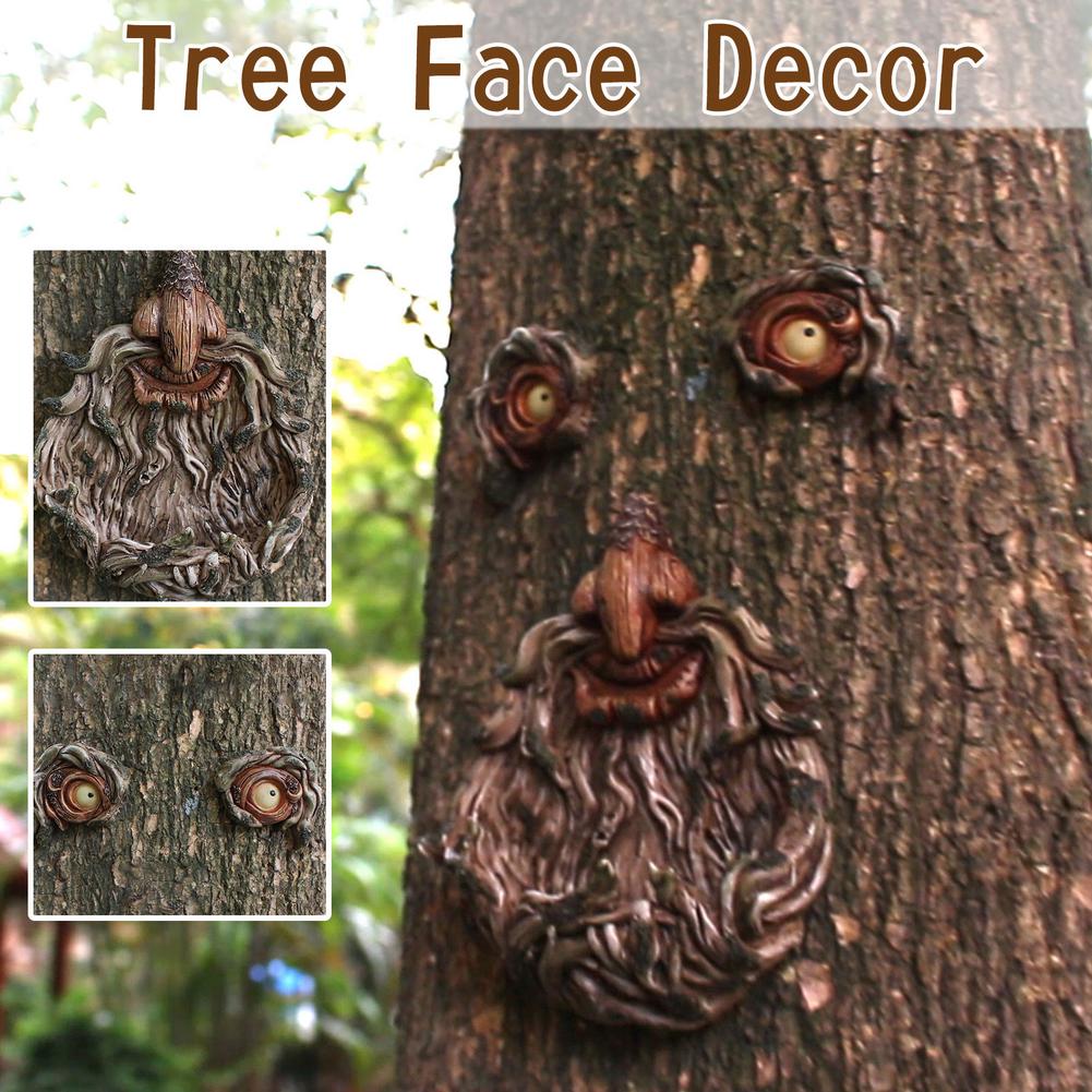 Art de jardin pour arbres d'extérieur – Décorations en résine visages de vieil homme barbu