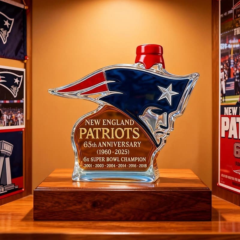 Bouteille de whisky personnalisée du 65e anniversaire des New England Patriots 1960-2025