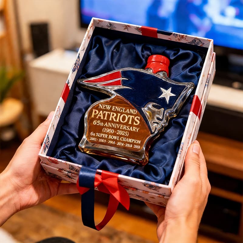 Bouteille de whisky personnalisée du 65e anniversaire des New England Patriots 1960-2025
