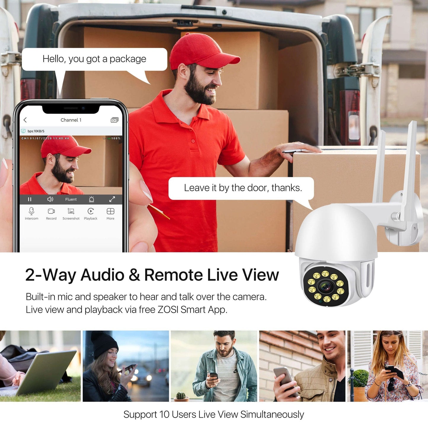 Caméra de Surveillance Domestique Extérieure PTZ WiFi