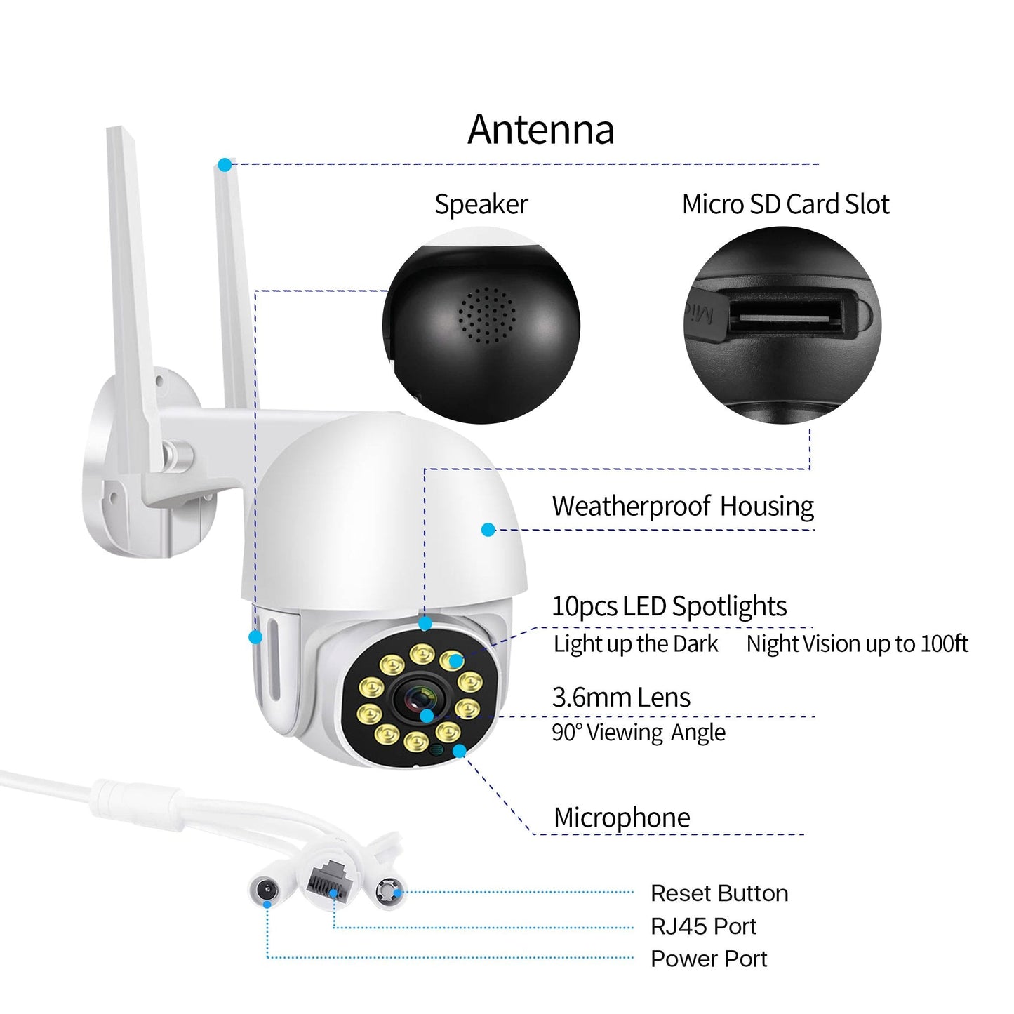 Caméra de Surveillance Domestique Extérieure PTZ WiFi