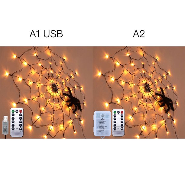 Toile d'araignée décorative lumineuse d'Halloween - Guirlande lumineuse LED