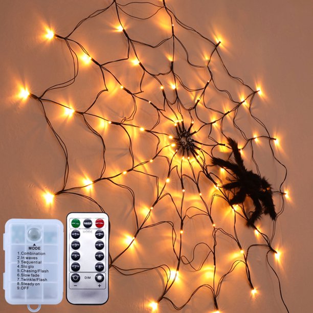 Toile d'araignée décorative lumineuse d'Halloween - Guirlande lumineuse LED