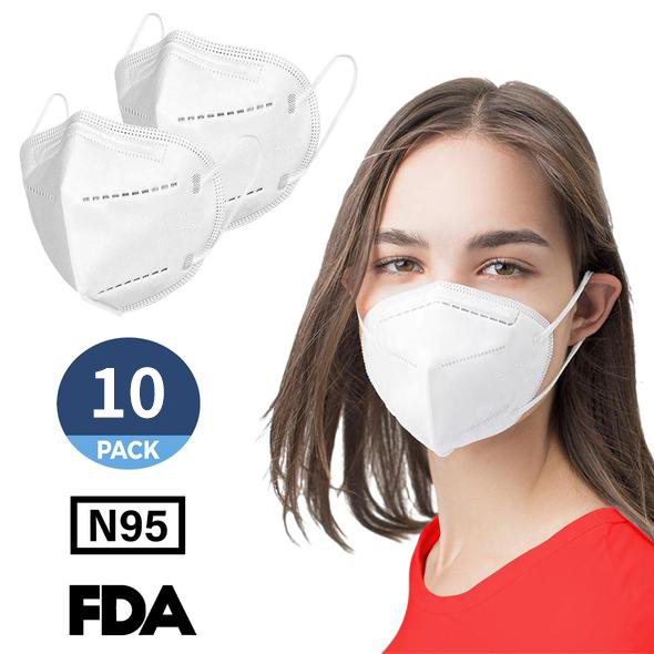 Masque N95, (enregistré auprès de la FDA) Masque facial avec une efficacité de filtration d'au moins 95 % contre les particules et aérosols non huileux (paquet de 10)