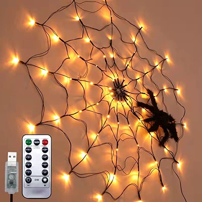 Toile d'araignée décorative lumineuse d'Halloween - Guirlande lumineuse LED