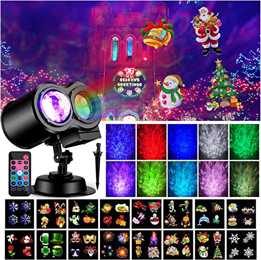 Projecteur lumineux d'Halloween 2 en 1 avec 16 motifs et effet vagues de l'océan