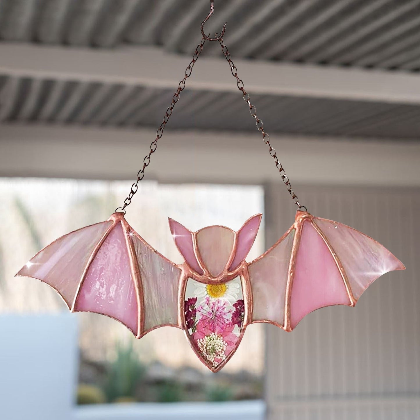 Attrape-lumière Chauve-souris en vitrail à suspendre pour fenêtre