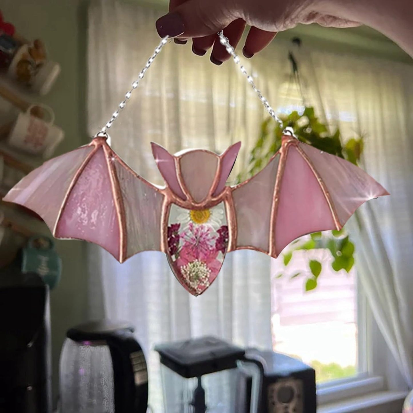 Attrape-lumière Chauve-souris en vitrail à suspendre pour fenêtre