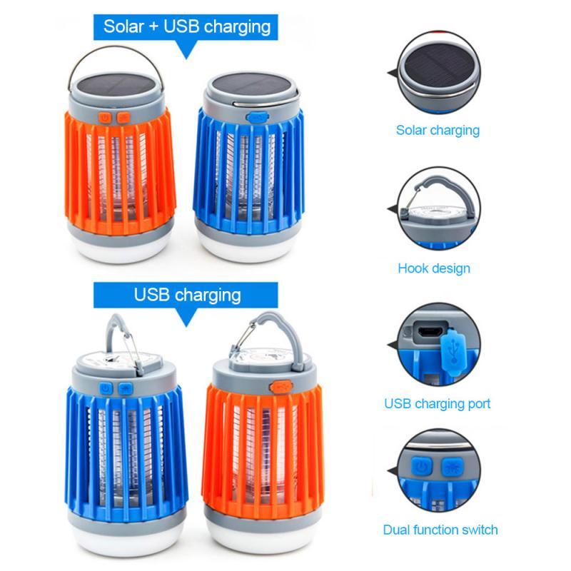Lampe anti-moustiques solaire 2-en-1 LED USB