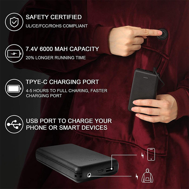 Sweat à capuche couverture portable chauffant avec batterie externe