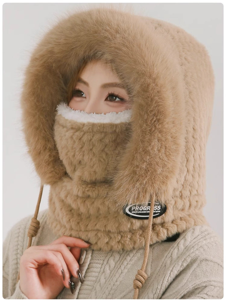 Ensemble deux pièces foulard et bonnet en peluche pour femme
