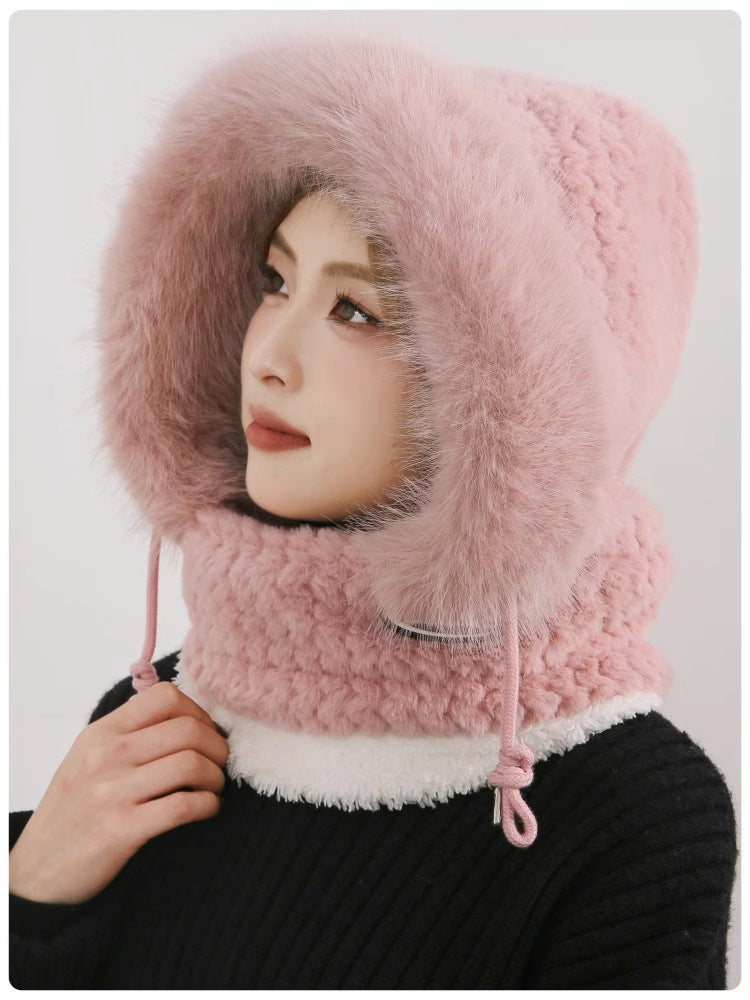 Ensemble deux pièces foulard et bonnet en peluche pour femme