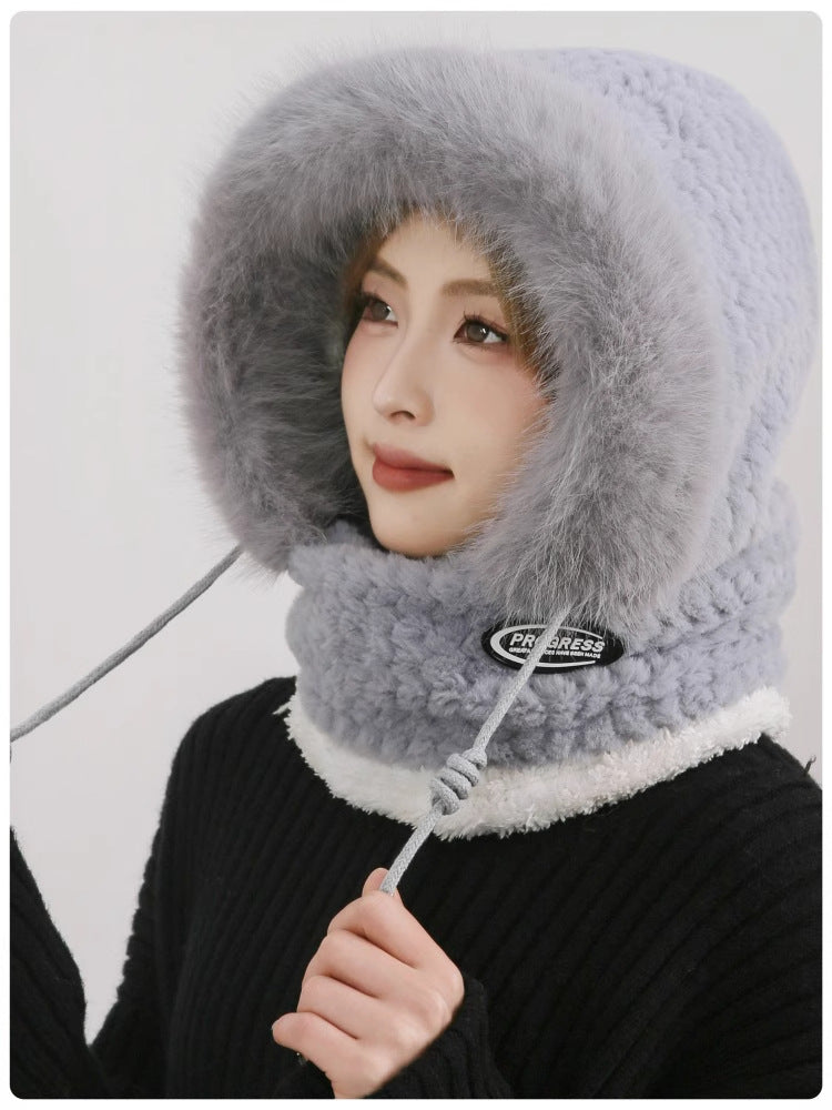 Ensemble deux pièces foulard et bonnet en peluche pour femme