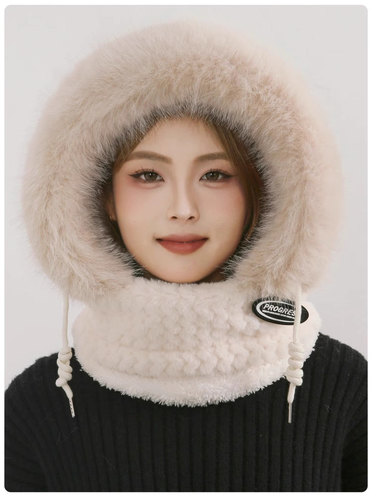 Ensemble deux pièces foulard et bonnet en peluche pour femme