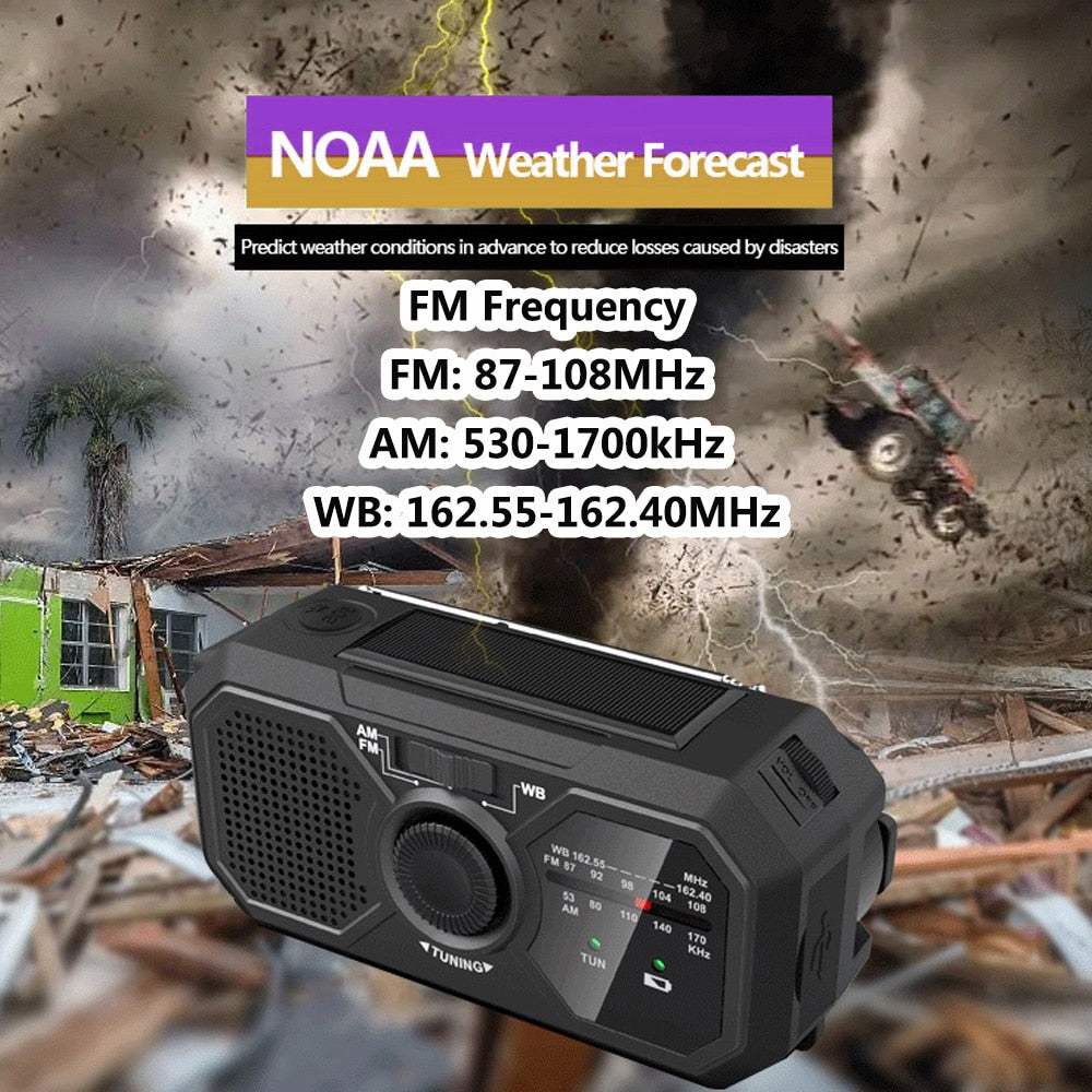 Radio météo d'urgence AM/FM/NOAA à manivelle solaire