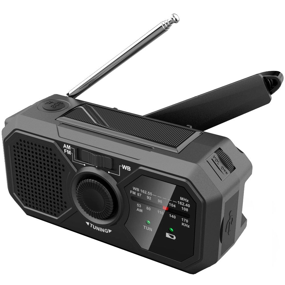 Radio météo d'urgence AM/FM/NOAA à manivelle solaire