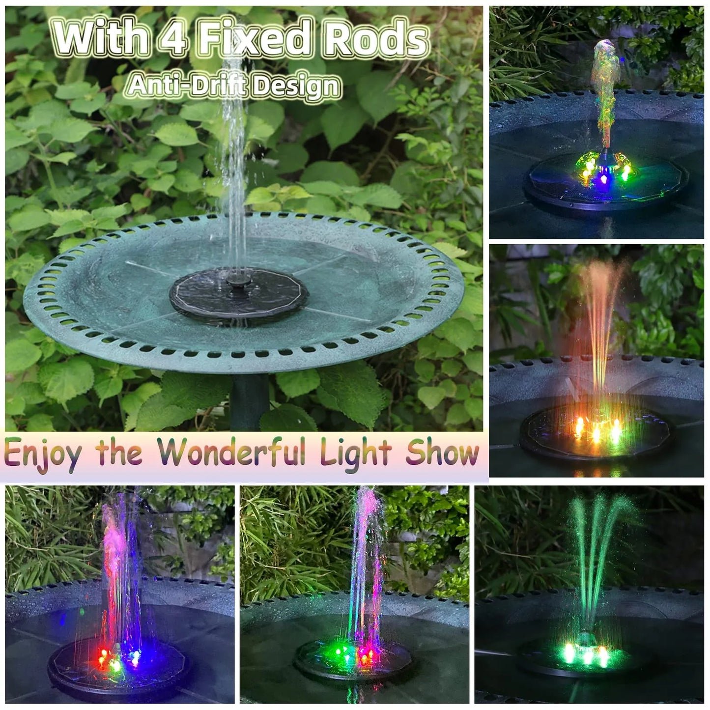 Fontaine d'eau solaire Sherem à LED