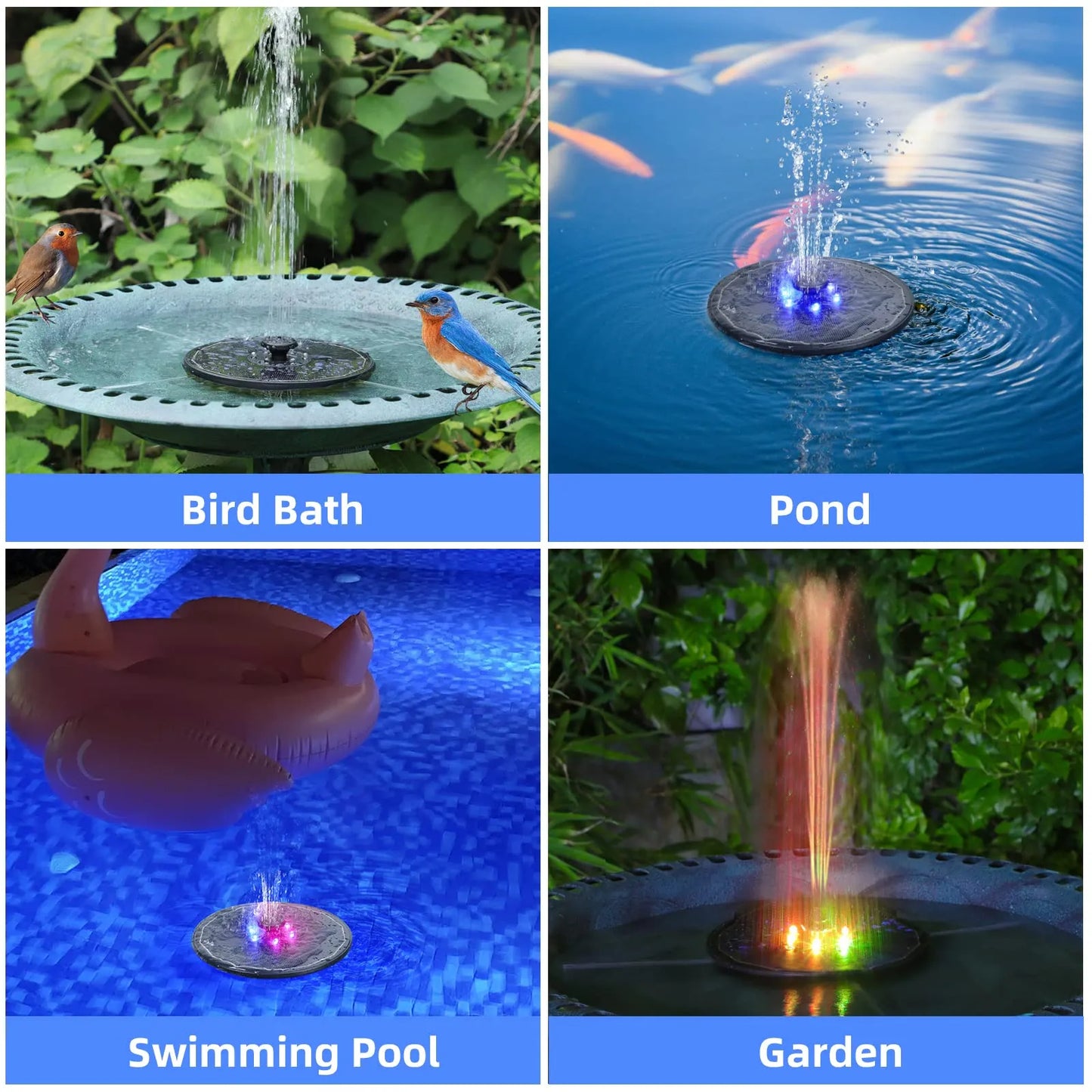 Fontaine d'eau solaire Sherem à LED