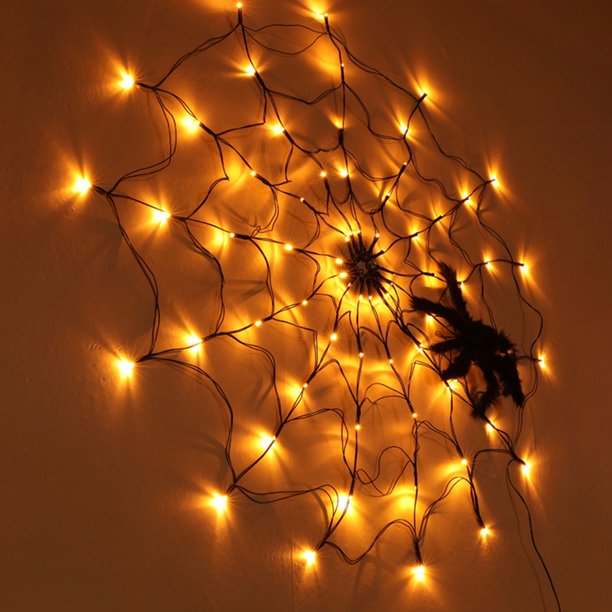 Toile d'araignée décorative lumineuse d'Halloween - Guirlande lumineuse LED