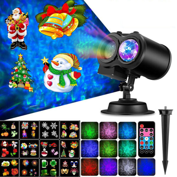 Projecteur lumineux d'Halloween 2 en 1 avec 16 motifs et effet vagues de l'océan