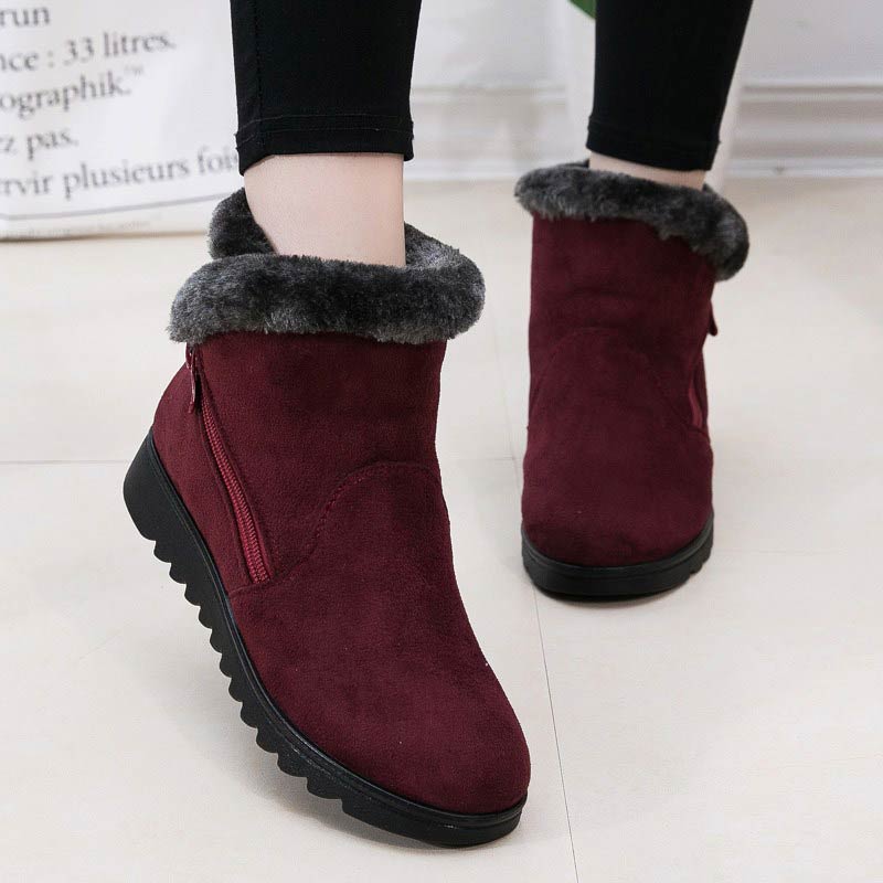 Dropshipping bottines décontractées pour femme, bottes d'hiver pour femme 2021, nouvelle mode, antidérapantes, chaudes, en peluche, avec fermeture éclair, bottes de neige pour femme