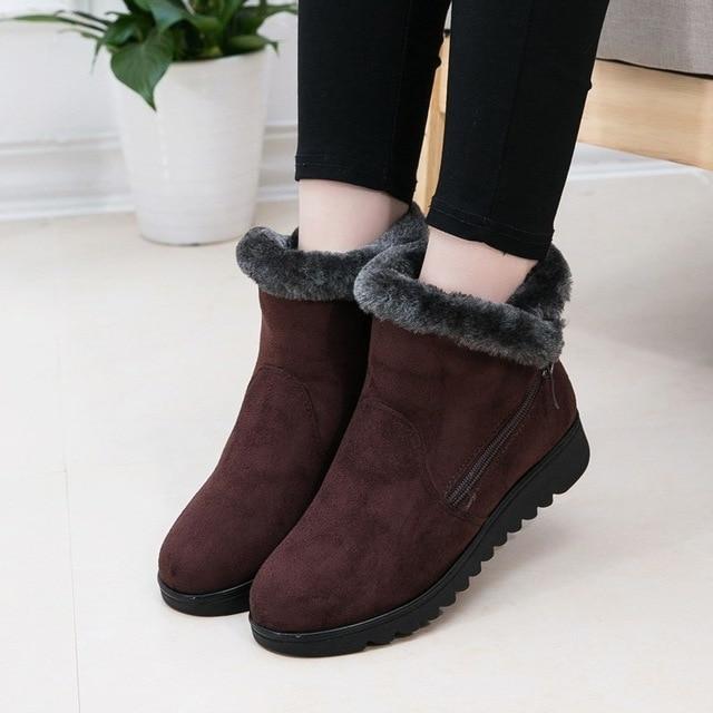 Dropshipping bottines décontractées pour femme, bottes d'hiver pour femme 2021, nouvelle mode, antidérapantes, chaudes, en peluche, avec fermeture éclair, bottes de neige pour femme