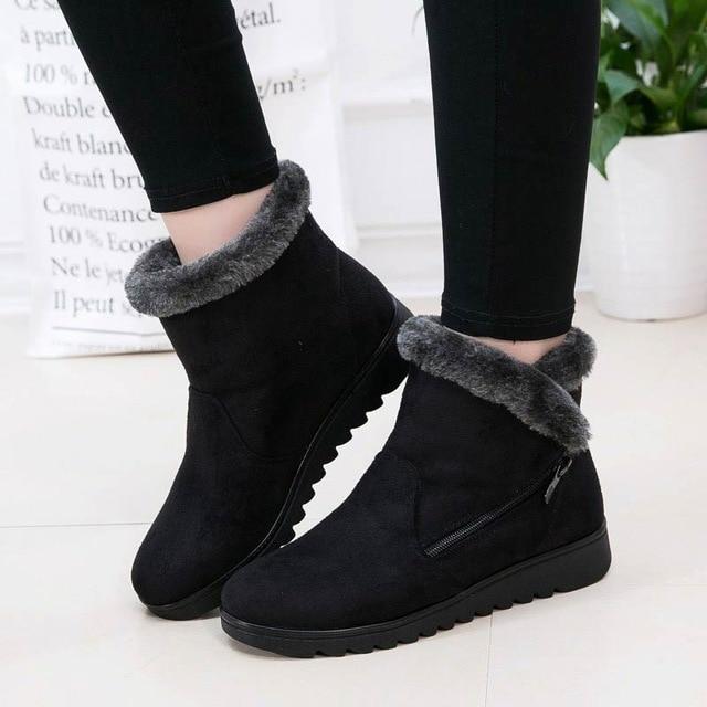 Dropshipping bottines décontractées pour femme, bottes d'hiver pour femme 2021, nouvelle mode, antidérapantes, chaudes, en peluche, avec fermeture éclair, bottes de neige pour femme