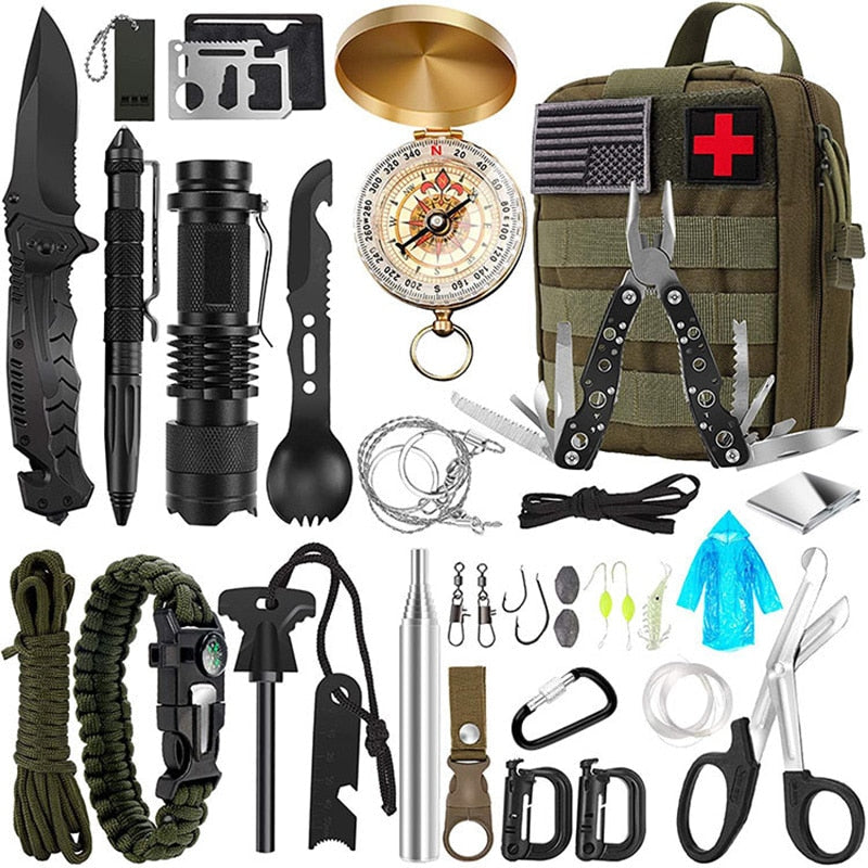 Kit de survie d'urgence pour le camping Trousse de secours professionnelle Outils tactiques SOS Stylo pointeur laser pour le tourisme