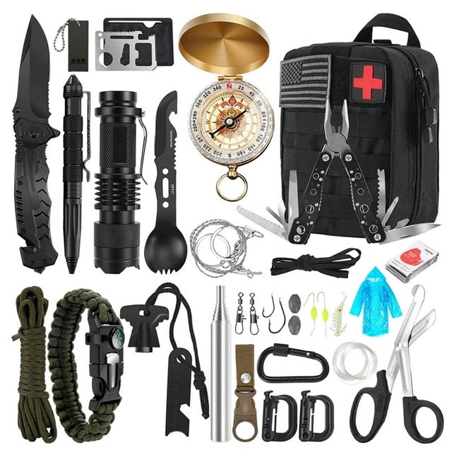 Kit de survie d'urgence pour le camping Trousse de secours professionnelle Outils tactiques SOS Stylo pointeur laser pour le tourisme