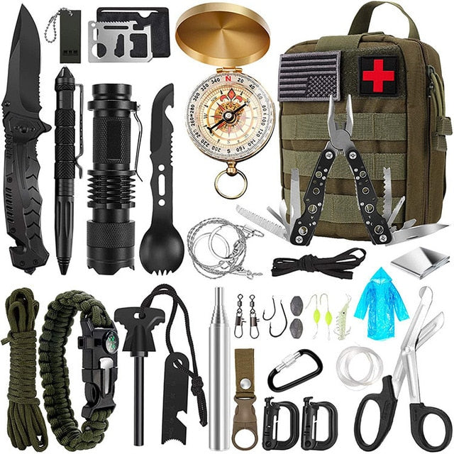 Kit de survie d'urgence pour le camping Trousse de secours professionnelle Outils tactiques SOS Stylo pointeur laser pour le tourisme