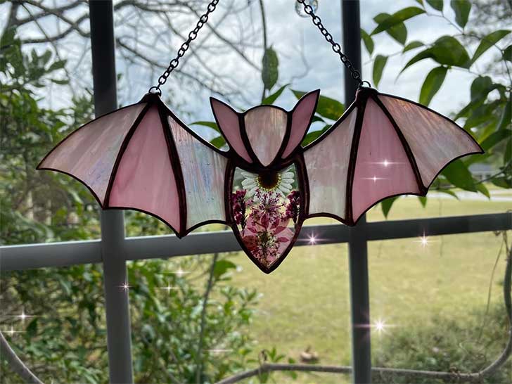 Attrape-lumière Chauve-souris en vitrail à suspendre pour fenêtre