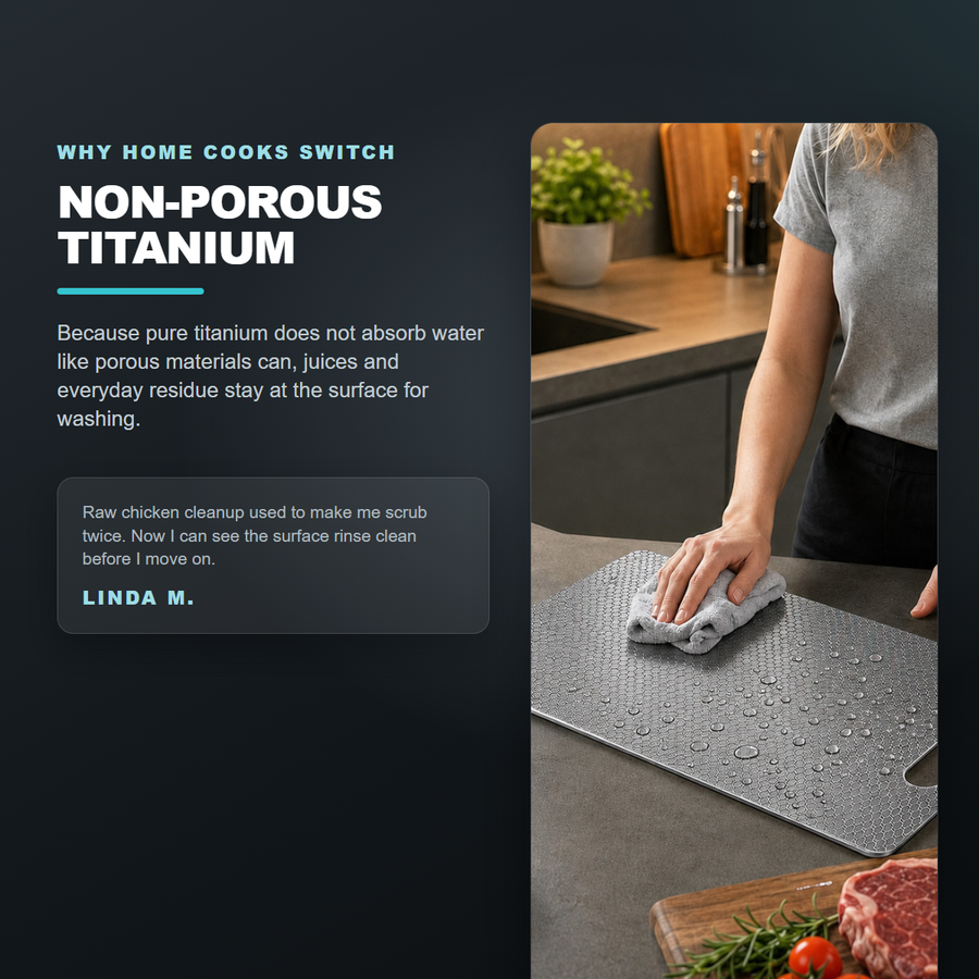 Non-porous titanium board being wiped after prep