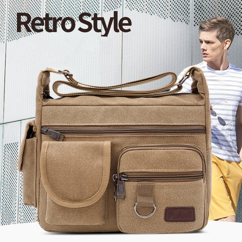 Sac bandoulière rétro universel multi-poches en toile de grande taille