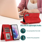 Luxury Skin Feel Multi-card Zipper Leather Case For Samsung Series