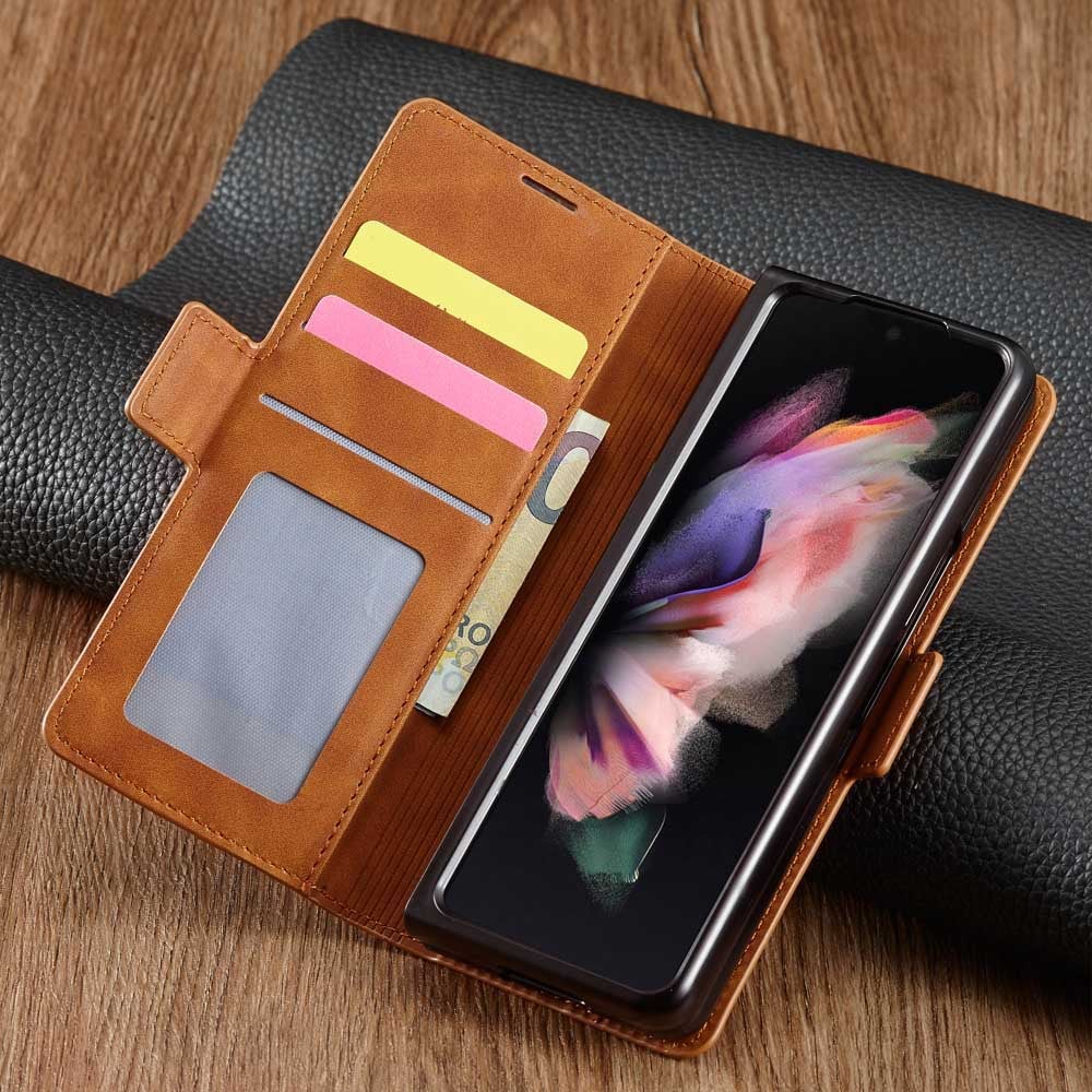 Étui portefeuille à rabat en cuir de luxe pour Samsung Galaxy Z Fold3 5G