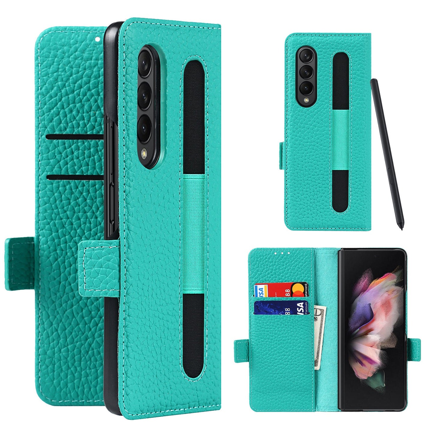 Coque de téléphone de haute qualité en litchi avec fente pour stylo anti-chute pour Samsung Galaxy Z Fold3 5G