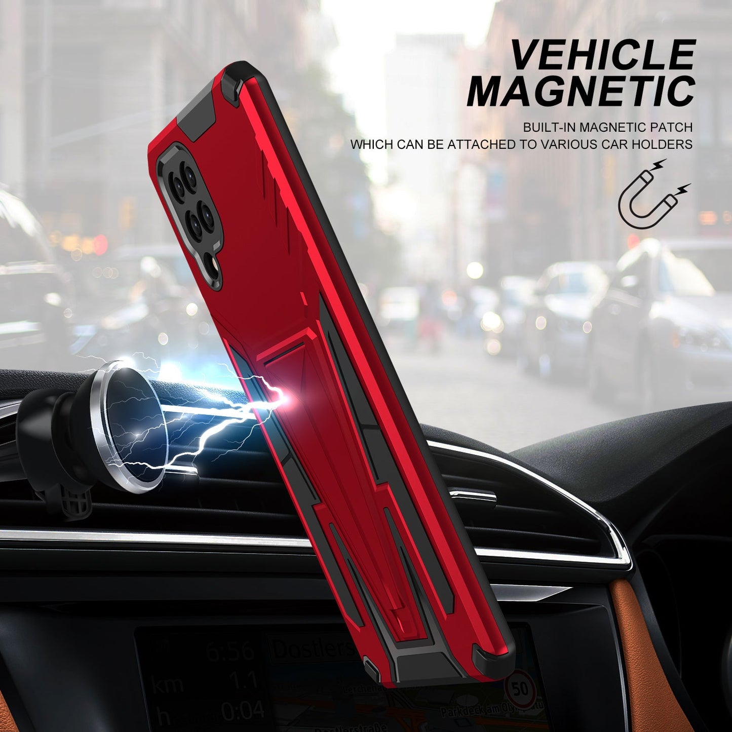 Nouvelle Coque de Téléphone Magnétique Renforcée avec Support pour Samsung A12